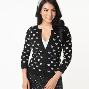 MAK Black and White Cat Cardigan Size L